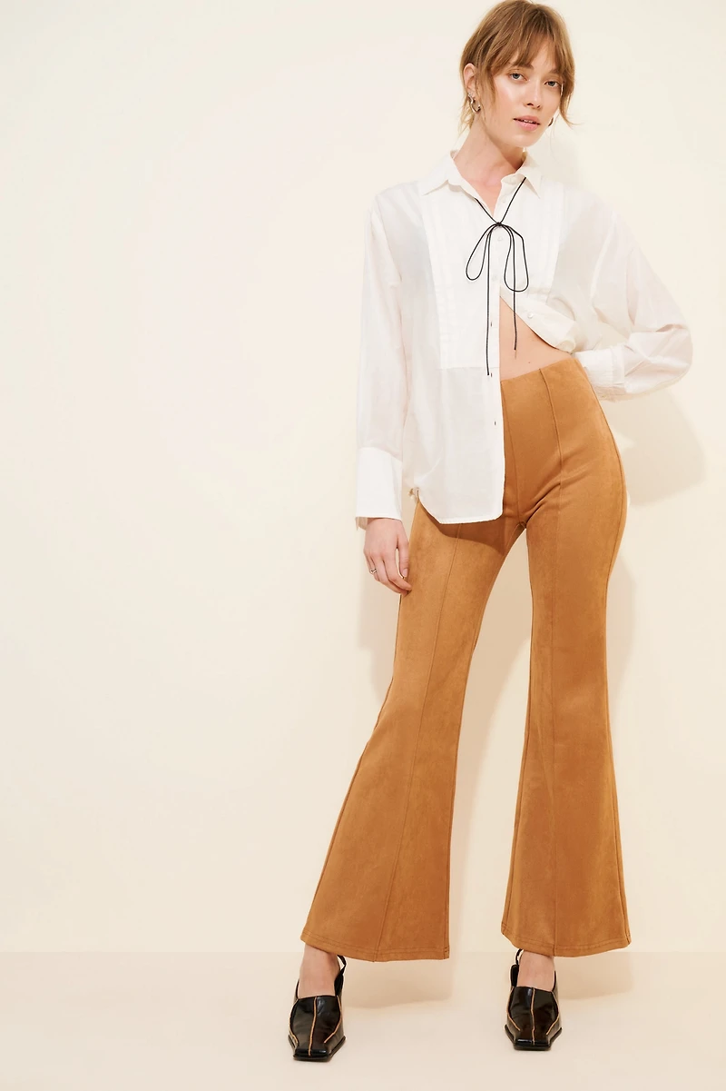 en elly Vegan Suede Flare Wide-Leg Pants