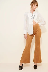 en elly Vegan Suede Flare Wide-Leg Pants