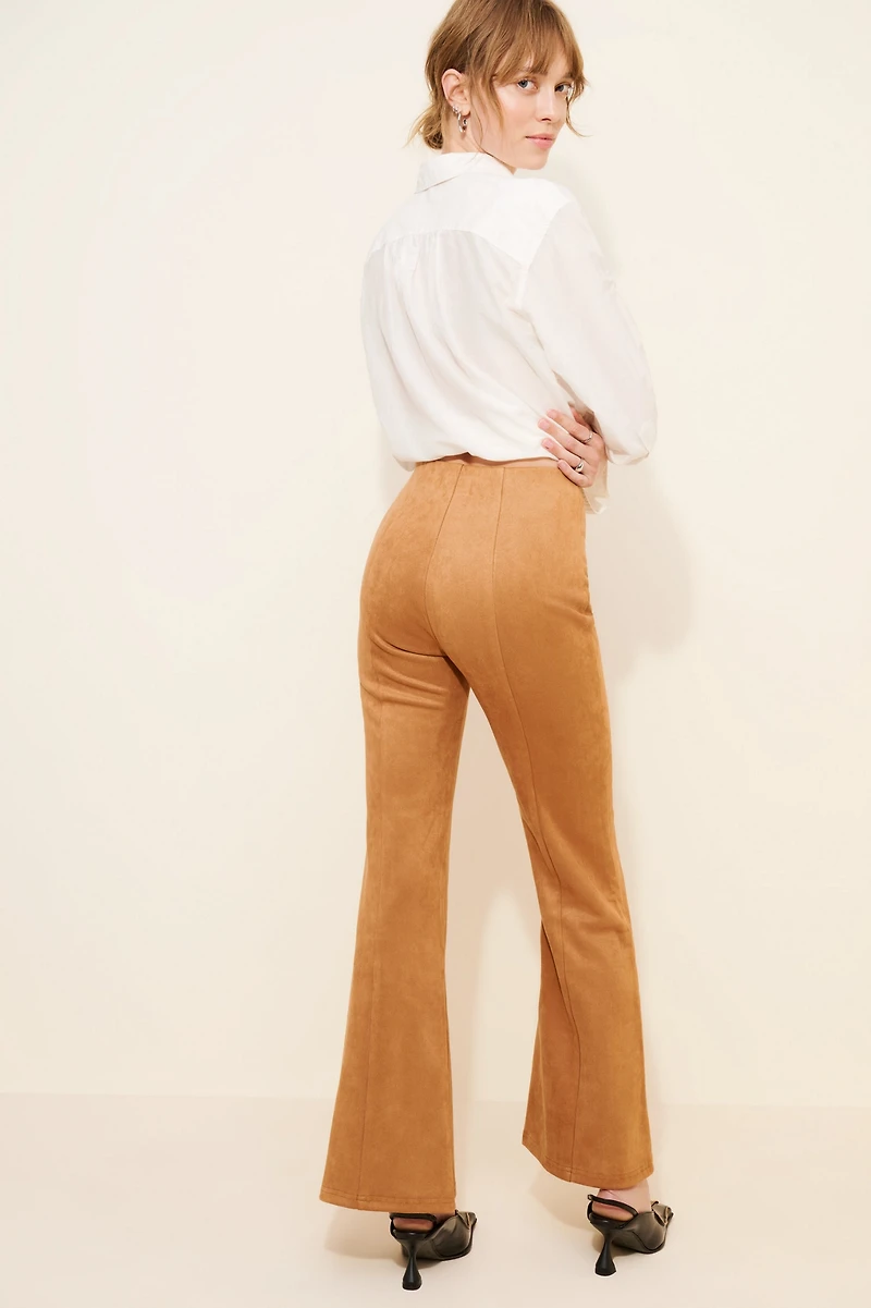 en elly Vegan Suede Flare Wide-Leg Pants