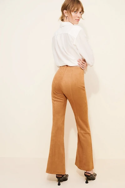 en elly Vegan Suede Flare Wide-Leg Pants