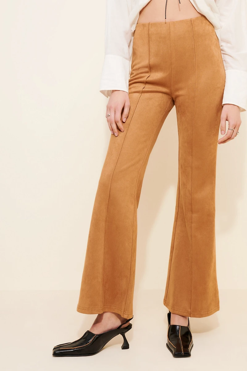 en elly Vegan Suede Flare Wide-Leg Pants