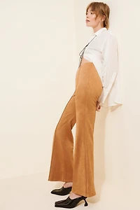en elly Vegan Suede Flare Wide-Leg Pants