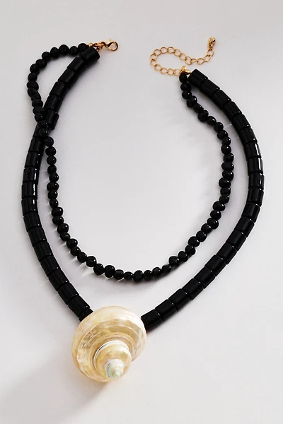 Beaded Large Shell Pendant Necklace