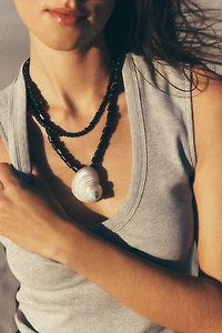 Beaded Large Shell Pendant Necklace