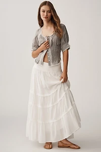 Short-Sleeve Pintuck Button-Front Blouse