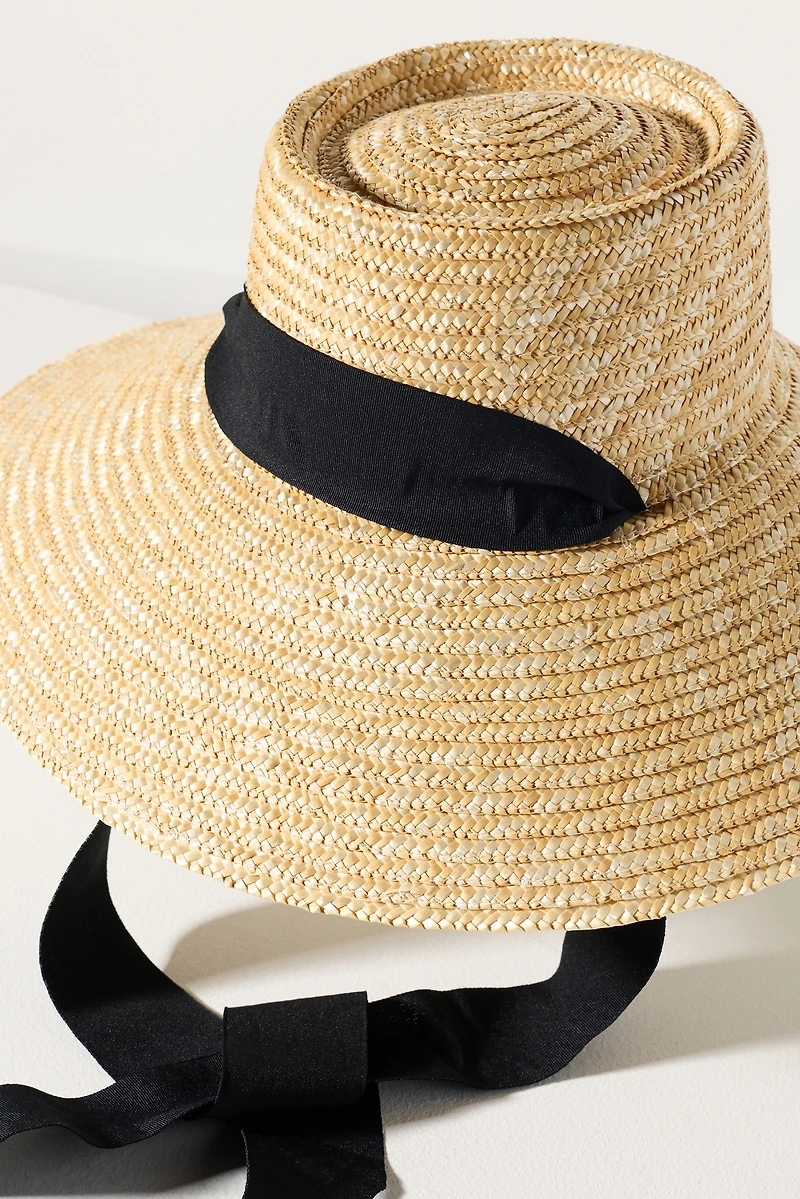 Wide-Brim Straw Grosgrain Hat