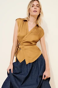 Pilcro Short Sleeve Sash Belt Wrap Top