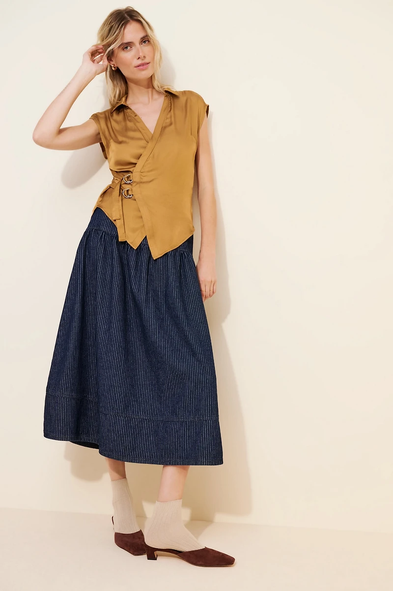 Pilcro Short Sleeve Sash Belt Wrap Top