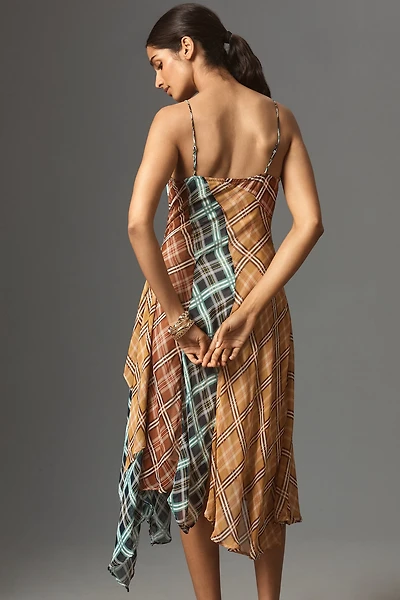 Maeve Sleeveless Asymmetric Plaid Mix Midi Dress