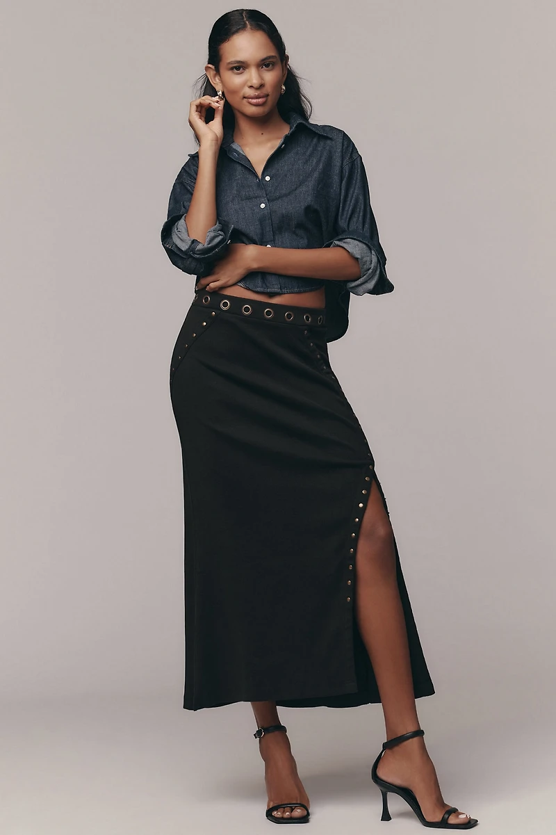 Hardware Ribbed Column Midi Skirt