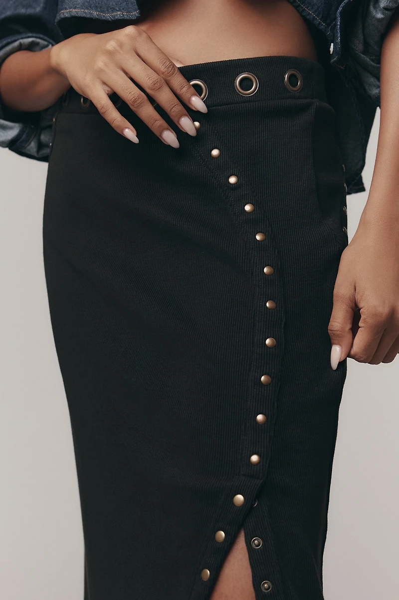 Hardware Ribbed Column Midi Skirt