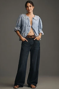 Maeve Short-Sleeve Collared Pleated Blouse