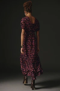 Printed Ruched-Sleeve Maxi Dress