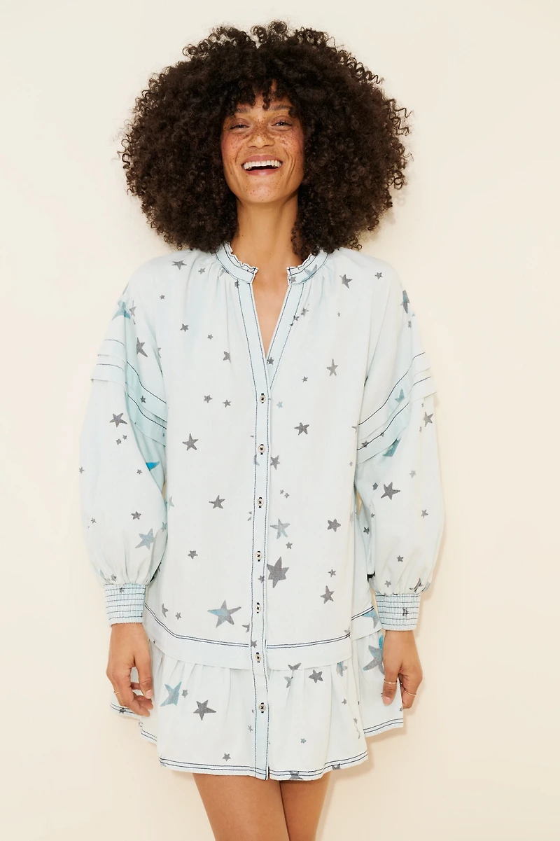 Pilcro Long-Sleeve V-Neck Button-Front Mini Shirt Dress