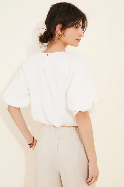 Ciebon Crafty Linen Blend Puff-Sleeve Top