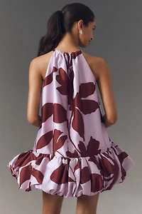 BHLDN Phoebe High-Neck Ruffle-Hem Swing Mini Dress