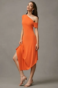 BHLDN One-Shoulder Asymmetric Jersey Midi Dress