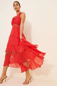 Tiered High-Low V-Neck Dress