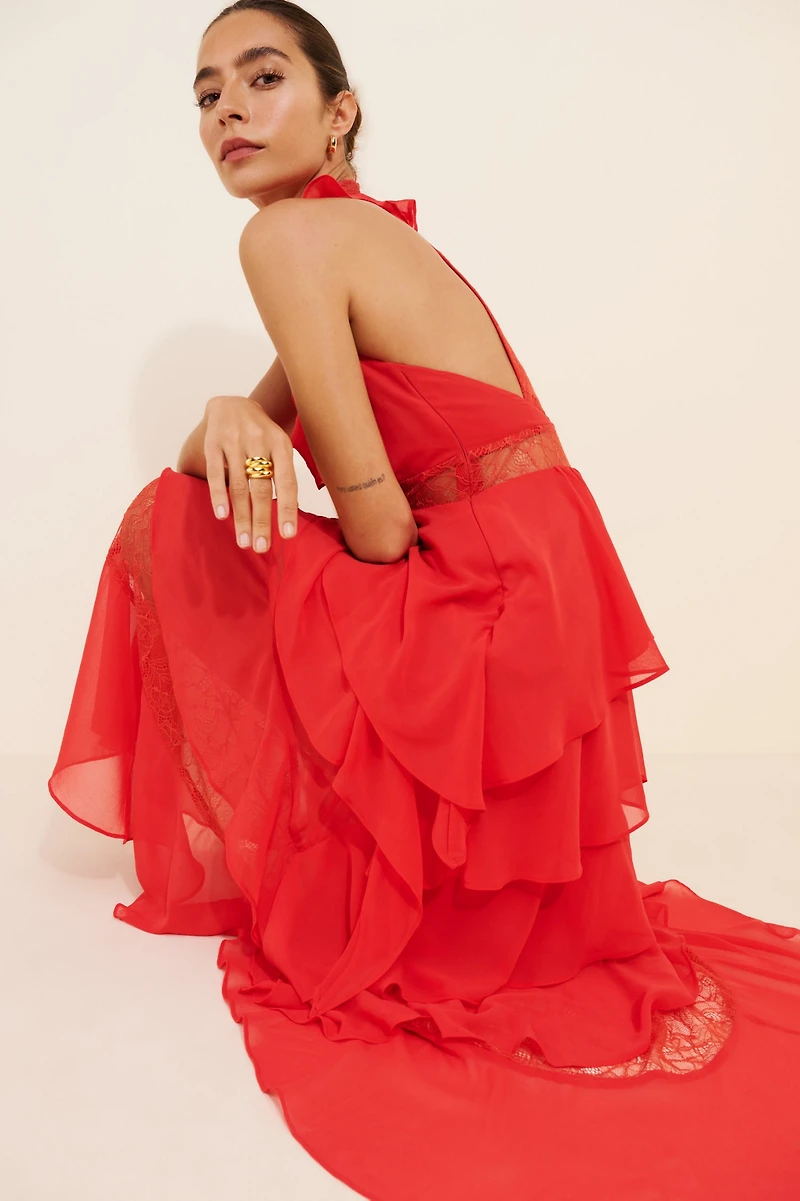 Tiered High-Low V-Neck Dress