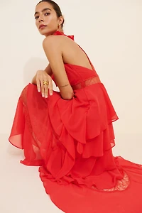 Tiered High-Low V-Neck Dress