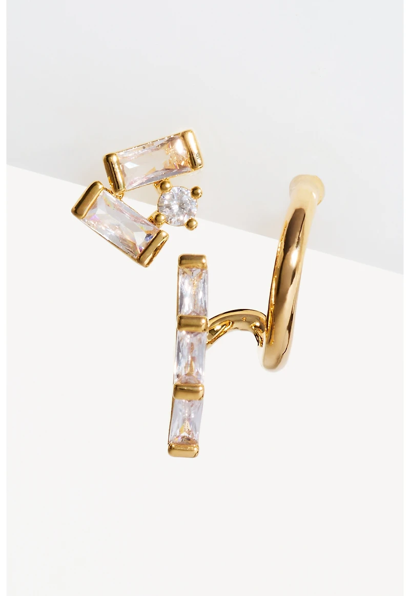 Geometric Crystal Huggie Earrings, Set of 2