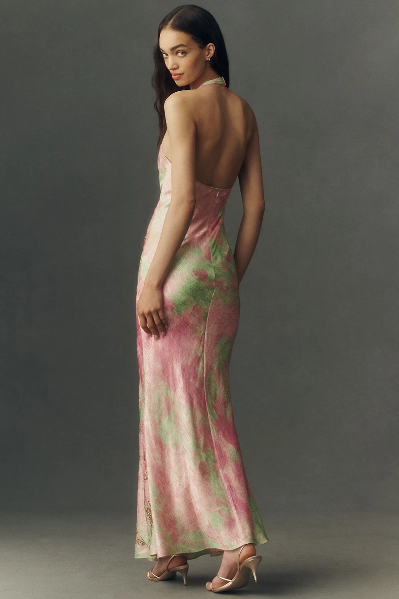 BHLDN Abstract Satin Slip Maxi Dress