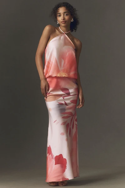 BHLDN Floral Haltern-Neck Maxi Dress