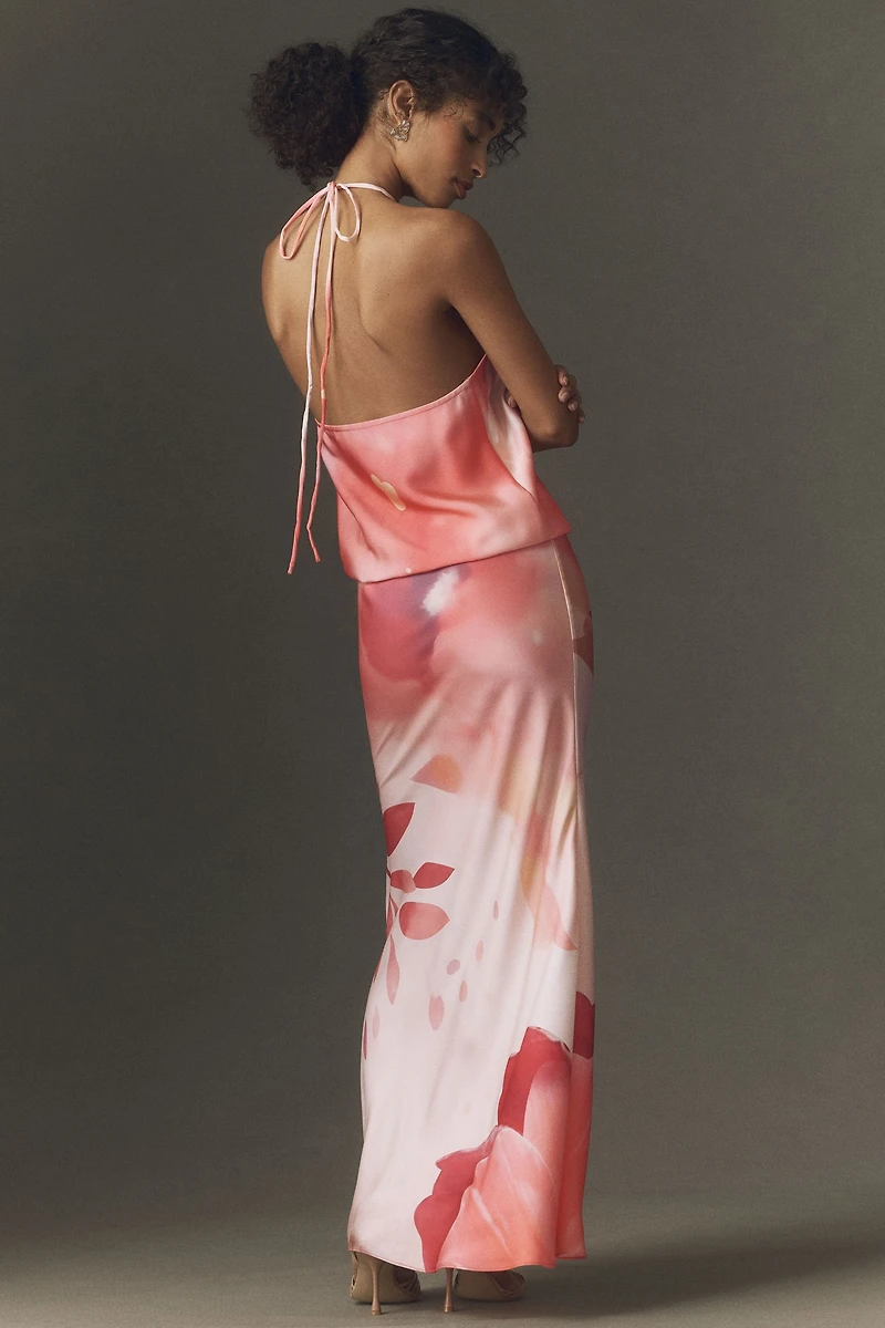 BHLDN Floral Haltern-Neck Maxi Dress