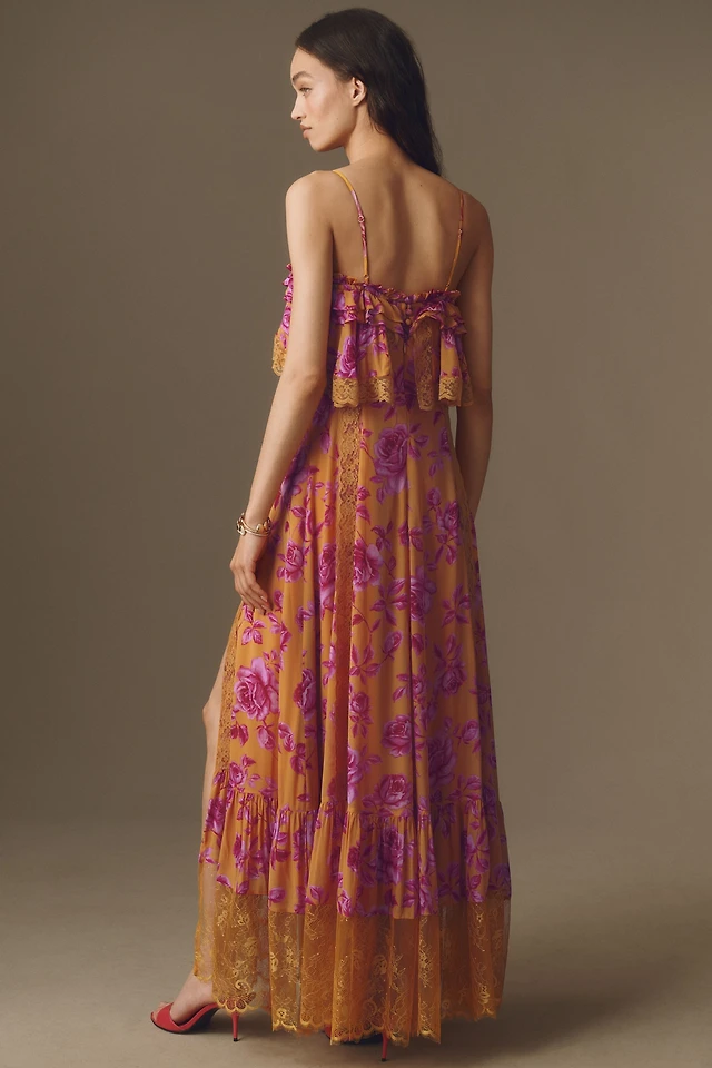 elora sleeveless v neck ruffle lace maxi dress BHLDN Elora Sleeveless V-Neck Ruffle Lace Maxi Dress at MarketFair Shoppes in Princeton, NJ