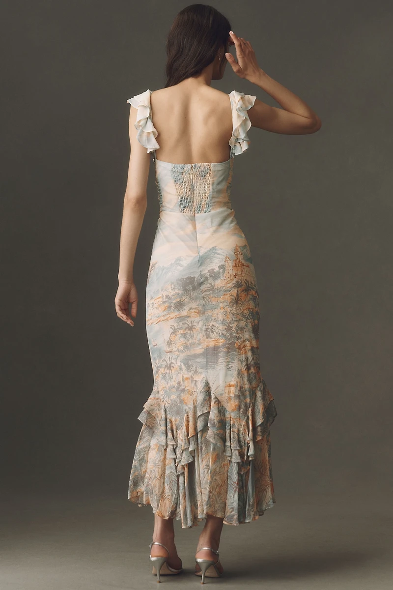 BHLDN Chiffon Ruffle Maxi Dress
