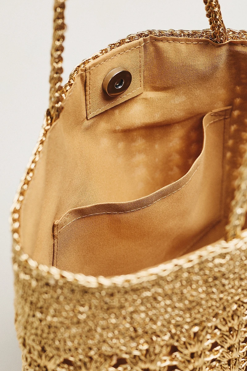 Woven Metallic Slouchy Tote Bag