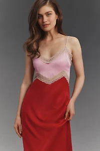BHLDN Satin Lace Colorblock Midi Dress