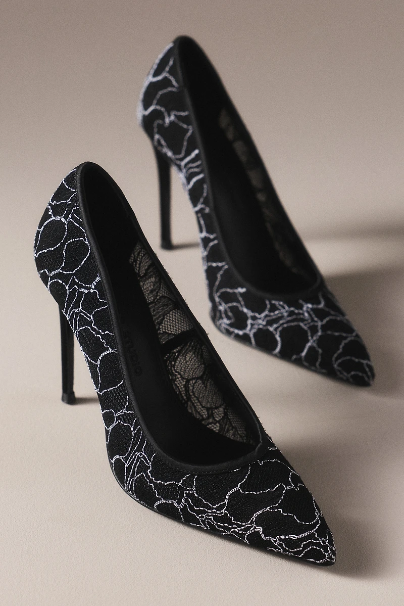 Black Suede Studio Gia Lace Pumps