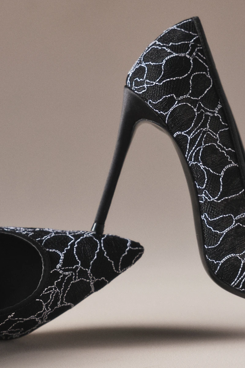 Black Suede Studio Gia Lace Pumps