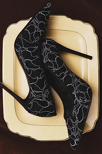 Black Suede Studio Gia Lace Pumps