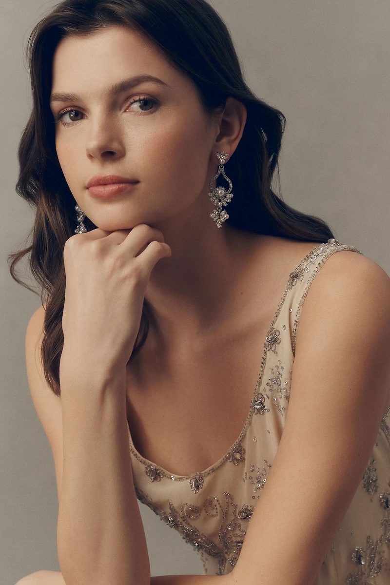 By Anthropologie Pearl and Crystal Chandelier Drop Earrings
