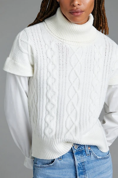 Design History Layered Cable-Knit Sweater Tee