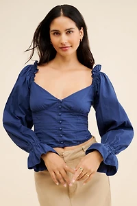Puff-Sleeved Sweetheart Blouse