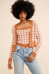$525 Houndstooth Knit Cardigan