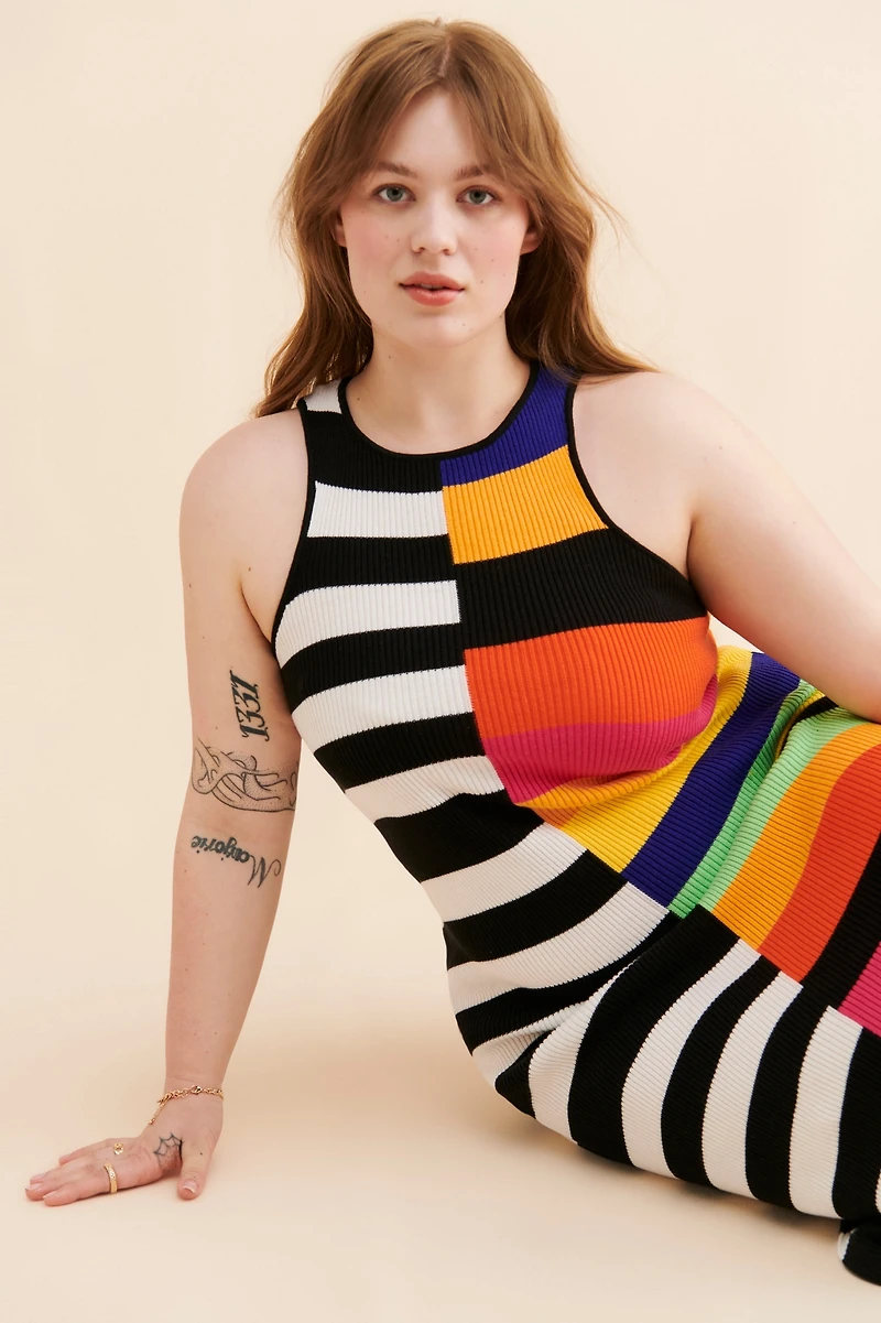 Eloquii Mixed Stripe Ribbed Dress