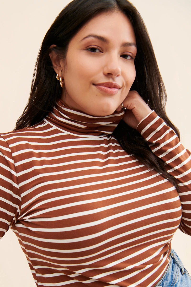 Eloquii Striped Layering Turtleneck Top