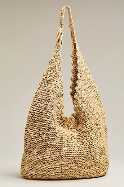 Love Knot Raffia Scalloped Slouchy Bag