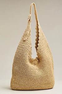Love Knot Raffia Scalloped Slouchy Bag