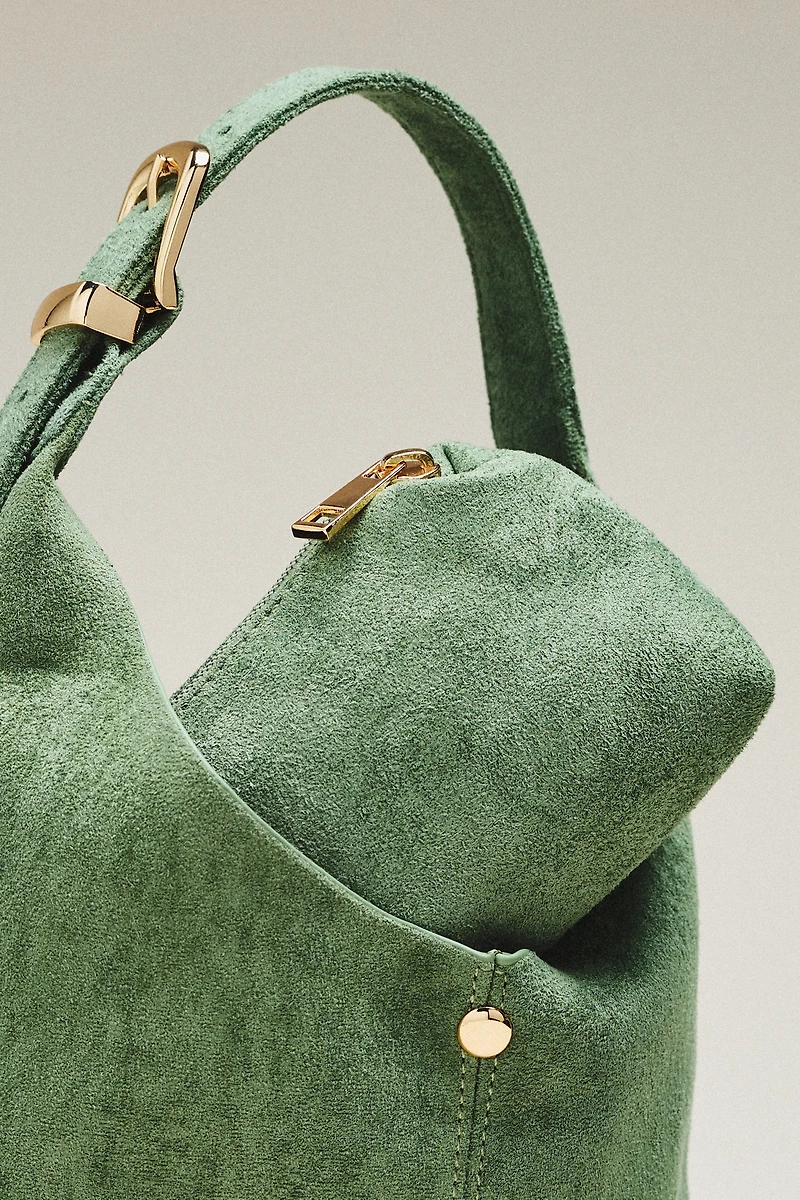 By Anthropologie Love Knot Faux Suede Mini Buckle Slouchy Bag