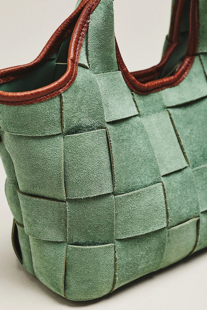 By Anthropologie Woven Faux Suede Mini Satchel