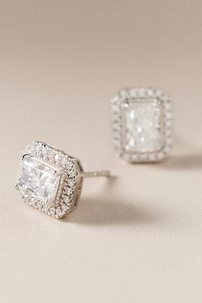 Emerald-Cut Halo Diamond Stud Earrings