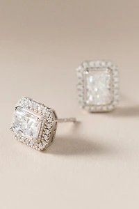 Emerald-Cut Halo Diamond Stud Earrings