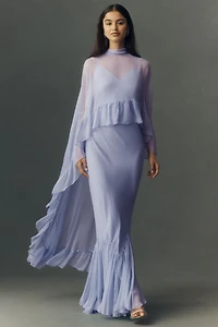 BHLDN Chiffon Slip Maxi Dress With Ruffle Cape