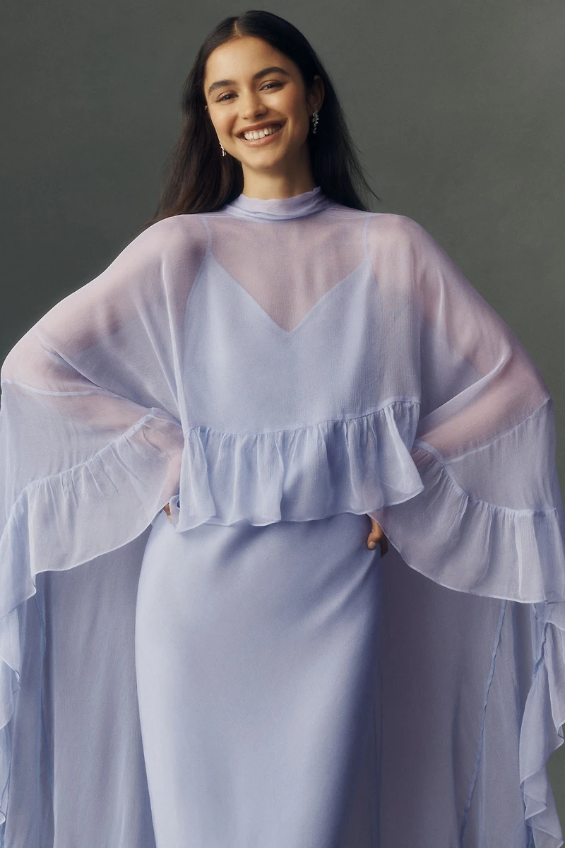 BHLDN Chiffon Slip Maxi Dress With Ruffle Cape