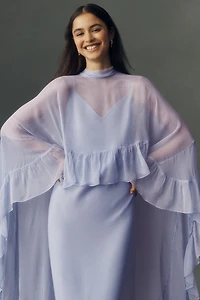BHLDN Chiffon Slip Maxi Dress With Ruffle Cape